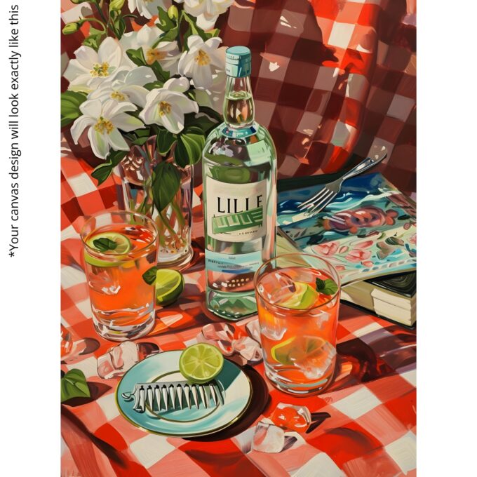Summer Aperitif – Retro Cocktail & Bottle Canvas Wall Art - Image 4