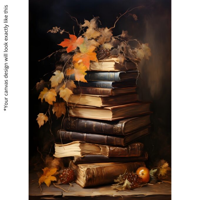 Autumn Tales – Vintage Books Canvas Wall Art with Fall Leaves and Warm Tones - Image 5