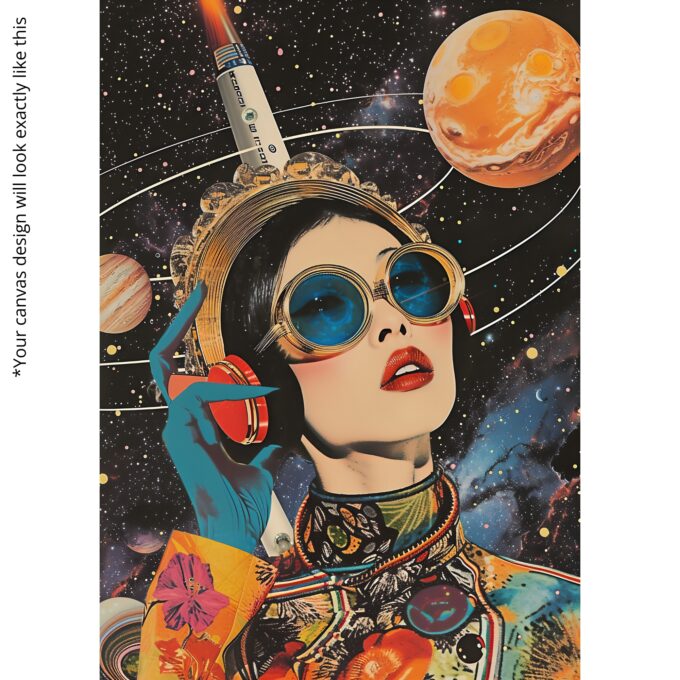 Orbit of Dreams – Retro Pop Space Canvas Wall Art with Female Astronaut - Image 5
