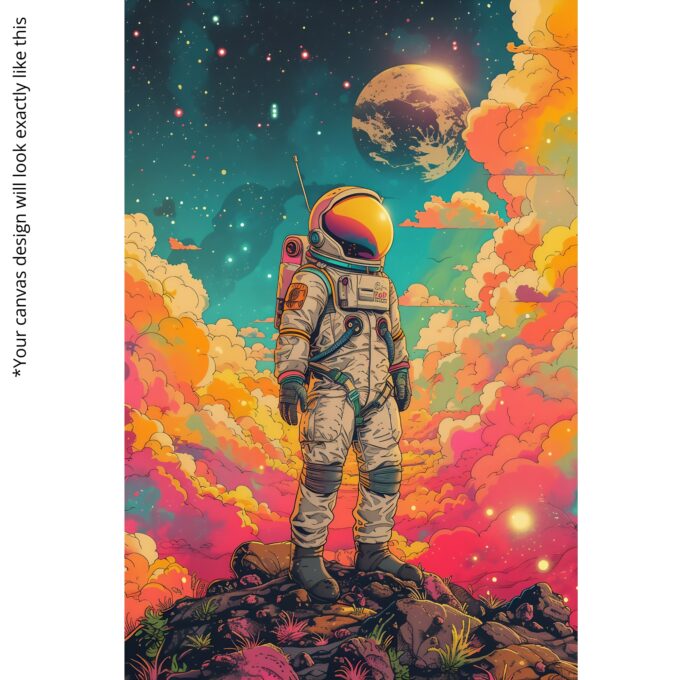 Horizon Voyager – Astronaut Canvas Wall Art in Dreamlike Sunset Sky - Image 5