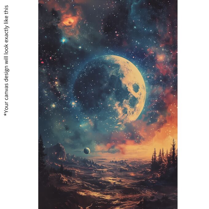 Lunar Reverie – Moonlit Landscape Canvas Wall Art with Cosmic Sky - Image 5