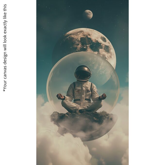 Celestial Serenity – Astronaut Meditating Canvas Wall Art with Lunar Backdrop - Image 5