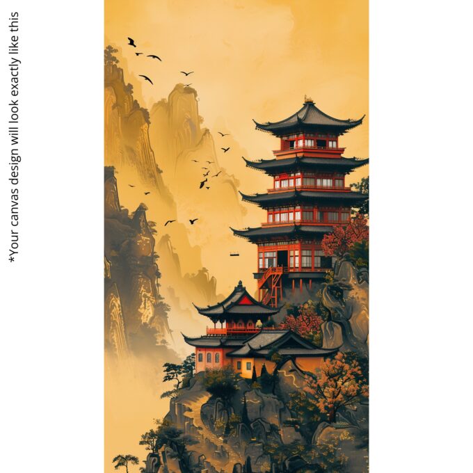 Golden Pagoda – Oriental Landscape Canvas Wall Art with Majestic Pagoda - Image 5