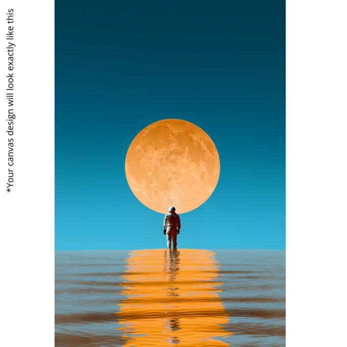 Lunar Reflection – Minimalist Astronaut Canvas Wall Art with Golden Moon - Image 5