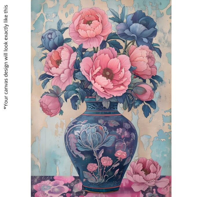 Peony Reverie – Oriental Floral Canvas Wall Art with Vibrant Vase Design - Image 5