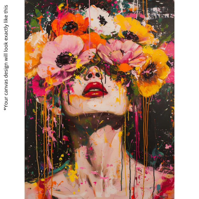 Bloom Over Bold – Abstract Woman with Flowers Canvas Art - Image 5