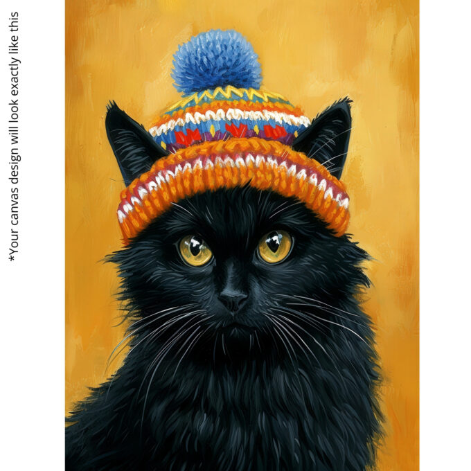 Beanie Gaze – Stylish Cat in Beanie Canvas Wall Art - Image 5