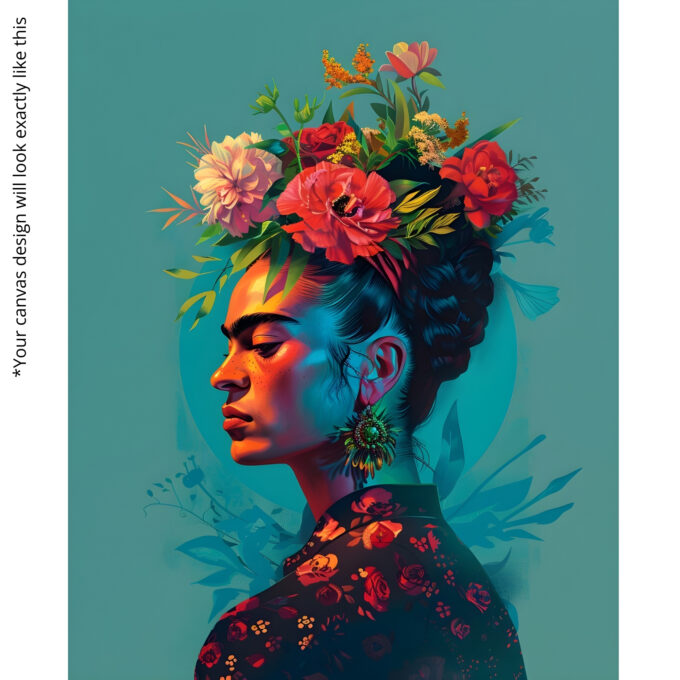 Frida in Facets – Floral Crown Portrait Canvas Wall Art - Image 5