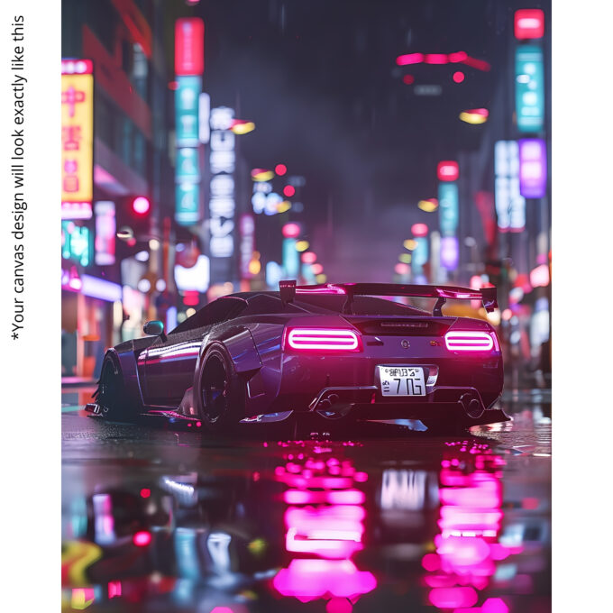 Neon Night Ride Canvas Wall Art – Futuristic Supercar in Cyberpunk City - Image 5
