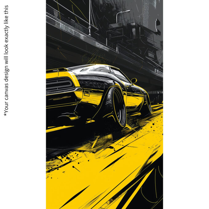 Muscle Car Drift Canvas Print – Black & Yellow American Power Art - Image 5