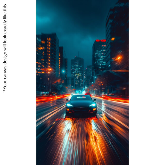 Tesla Night Drive Neon Canvas Wall Art – Futuristic EV Glow Poster - Image 5