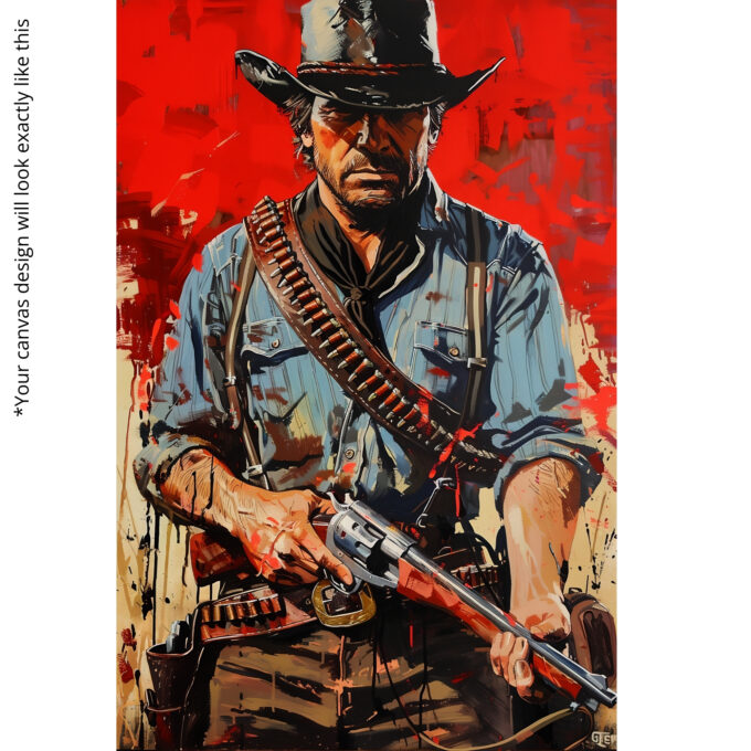 RDR - Red Western Gunslinger Canvas Wall Art - Image 5