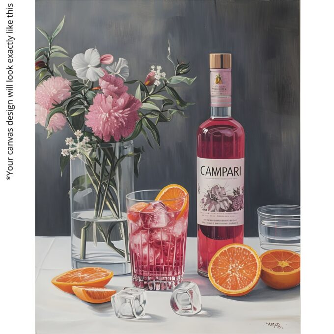 Campari Bottle with Flowers – Vintage Alcohol Still Life Canvas Art - Image 5