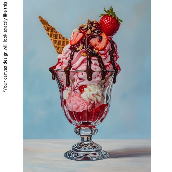 Strawberry Sundae with Chocolate Drizzle – Dessert Canvas Wall Art - Image 5