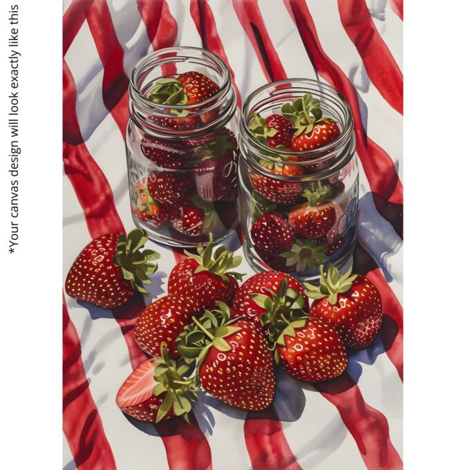 Fresh Strawberries in Glass Jars – Realistic Fruit Canvas Wall Art - Image 5