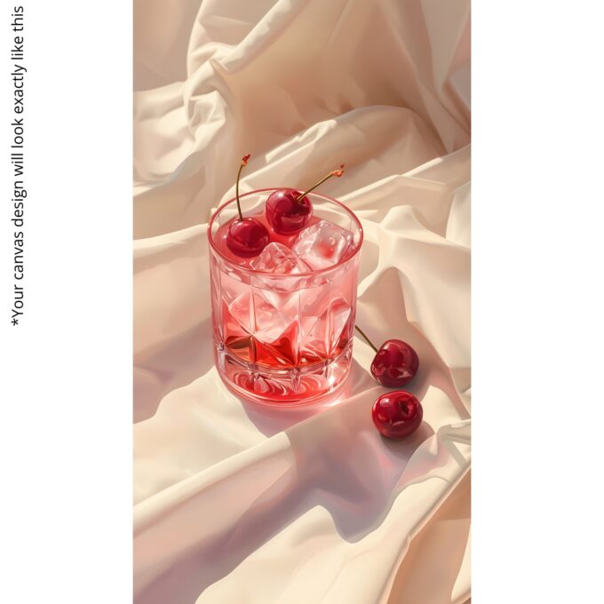 Cherries in Glass with Ice – Elegant Cherry Cocktail Canvas Wall Art - Image 5