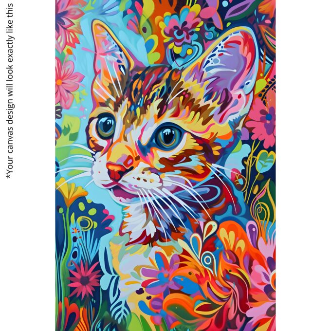 Blooming Whiskers – Vibrant Cat Canvas Wall Art - Image 5