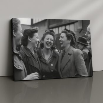 Echo Lattice vintage black and white laughter canvas print by Artfy Canvas – timeless friendship wall décor