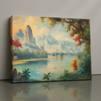 Prism Horizon tropical landscape mountain & lake canvas print by Artfy Canvas – colorful nature wall décor