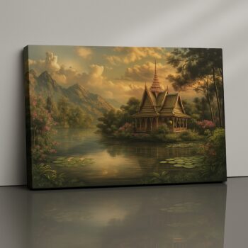 Temple Sequence lotus pond temple canvas print by Artfy Canvas – spiritual cultural wall décor