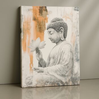 Sacred Lotus Buddha Canvas Print with lotus flower in earthy calm tones.