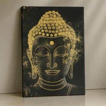 Golden Aura Buddha Canvas Print with black backdrop and glowing golden aura.