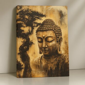 Golden Reflection Buddha Canvas Print in earthy-gold palette with textured finish.