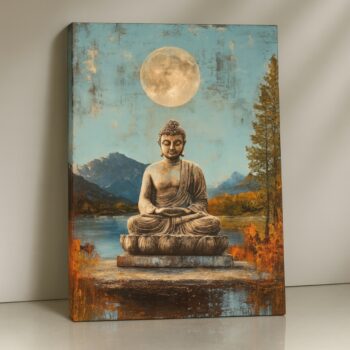 Lunar Tranquility Buddha Canvas Print with moonlit serenity.