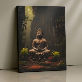 Forest Silence Buddha Canvas Print in tranquil woodland with moss tones.