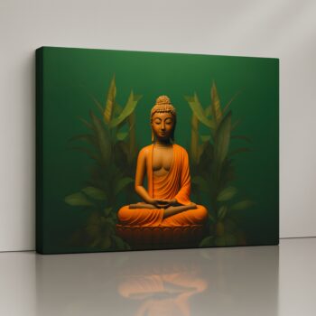 Serene Buddha Canvas Print in green aura, meditation artwork.