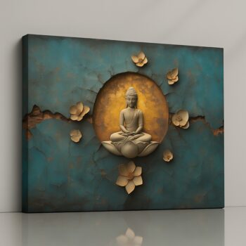 Golden lotus spiritual canvas with glowing halo tones. Premium hand-stretched canvas print.