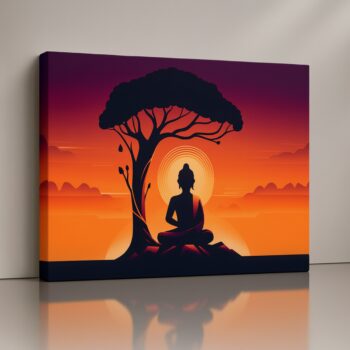 Sunset Enlightenment Buddha Canvas Print under Bodhi tree at sunset.