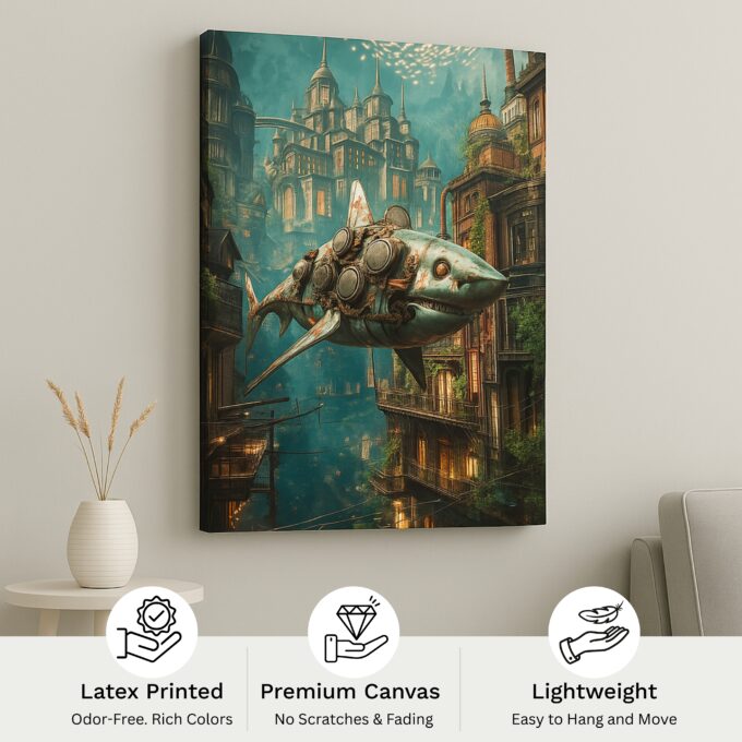 Mech Shark City Canvas Wall Art - Image 4