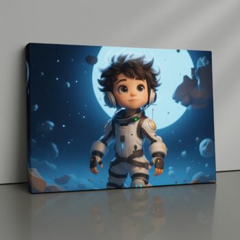 Moonbound Rookie child astronaut canvas print under glowing moon