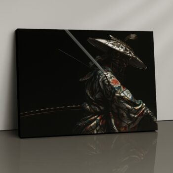 Silent Ronin samurai canvas print with katana and moody shadows