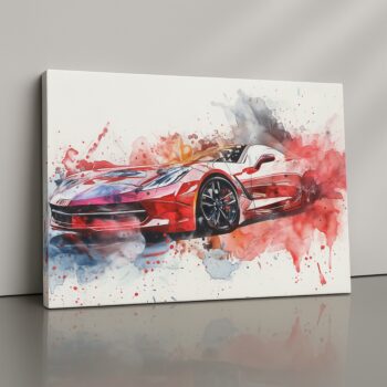 Velocity Bloom watercolor car canvas print with red and blue splashes