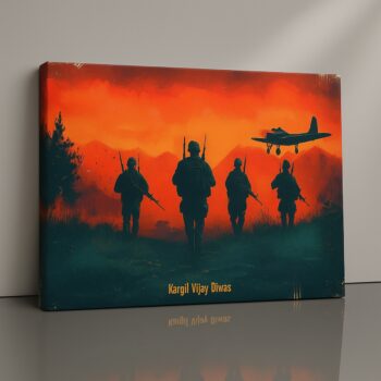 Crimson Honor soldier tribute canvas print under crimson burning sky