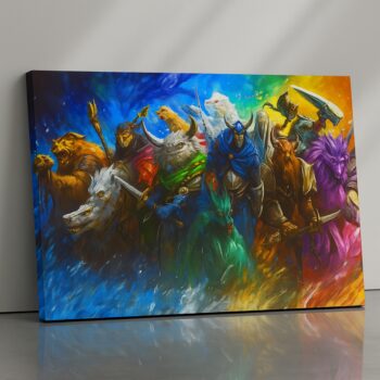 Cyber Vanguard futuristic soldier canvas print in neon-lit city