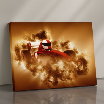 Turbo Inferno race car canvas print with flames and smoke