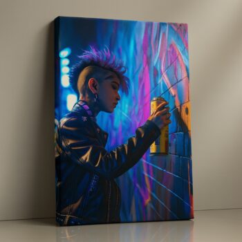 Neon Rebellion graffiti neon canvas print – bold rebellious artwork