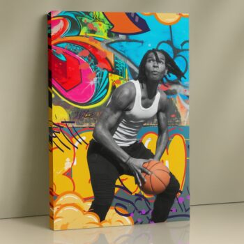 Street Hoops basketball graffiti canvas print – bold urban energetic décor