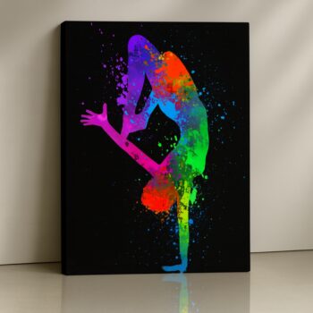 Neon Balance Motion neon dance canvas print – bold colorful silhouette artwork