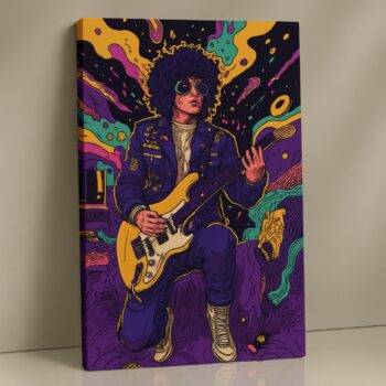 Psychedelic Guitar Spirit neon guitar canvas print – music art