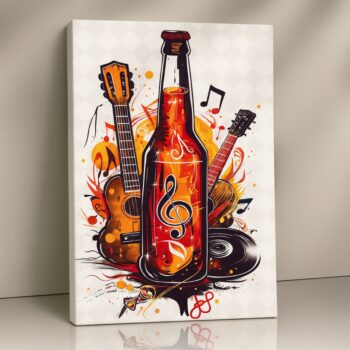 Melody in a Bottle music canvas print – guitars & bottle wall décor