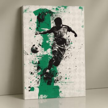 Emerald Goal Strike football canvas print – bold sports décor