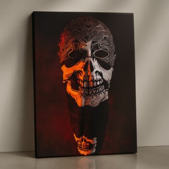 Inferno Skull Mask fiery skull canvas print – bold rebellious décor