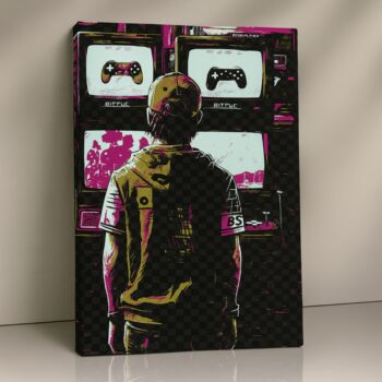 Pixel Arcade Dreams gamer neon canvas print – bold gaming décor