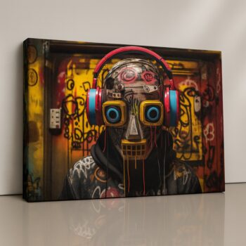 Masked Beats urban graffiti canvas print by Artfy Canvas – bold street pop art wall décor with headphones, music-inspired wall painting