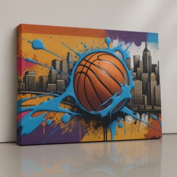 City Dunk Splash graffiti basketball wall canvas print by Artfy Canvas – sports urban art