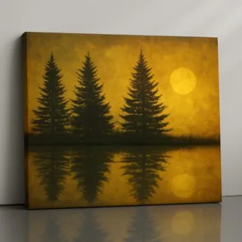 Amber Solstice golden sunset reflection canvas print by Artfy Canvas – tranquil seasonal wall art
